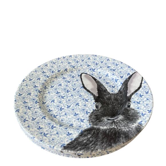 Royal Stafford Floral Blue Chintz Easter Bunny Dinner Plates 11in Set of 4 New - Picture 12 of 15